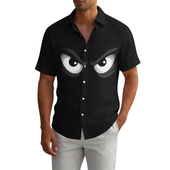 Yaoyar Men's Fun Summer Hawaiian Shirts Funny Facial Expression Button Down Shirt Printed Fashion Short Sleeve Tops Vacation & Beach