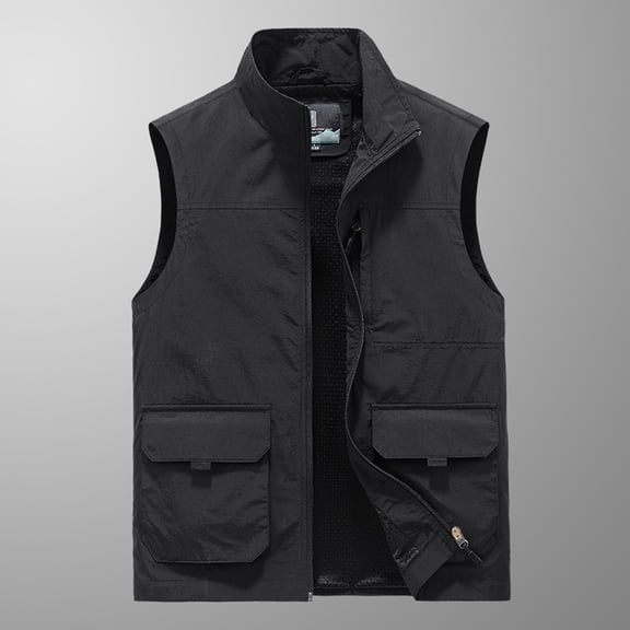 Yaoyar Men's Golf Lightweight Photo Vest Fishing Travel Safari Vest Softshell Causal Sleeveless Jacket Outerwear With Pockets Black L