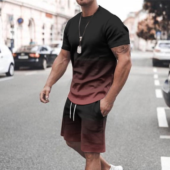 Yaoyar Men's Gradient Shorts Set 2 Piece Summer Outfits Casual Short Sleeve Crewneck Tee Shirt & Shorts Jogging Tracksuits