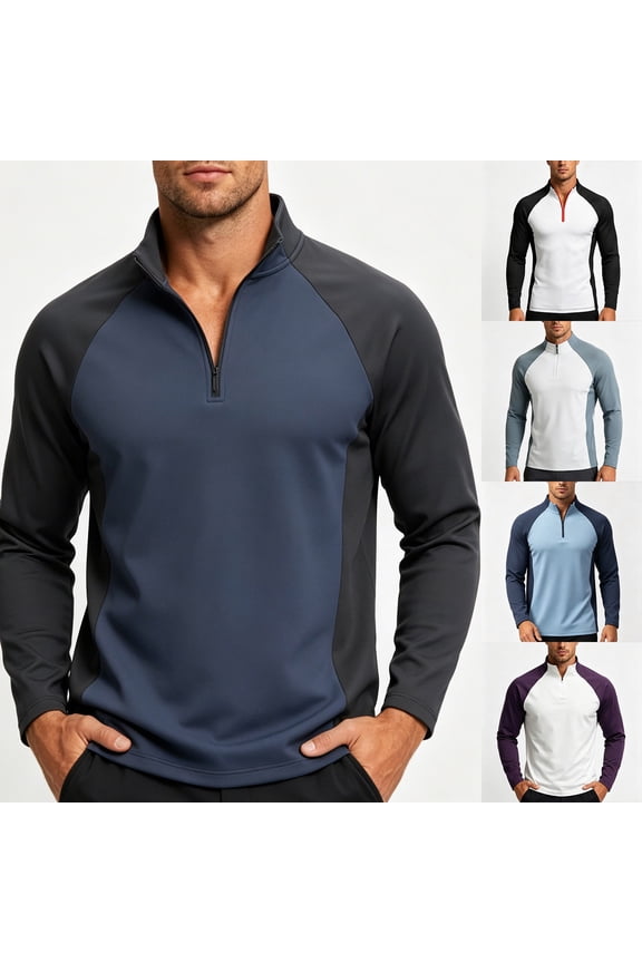 Men's Half Zip Training Top Quick Dry Long Sleeve Summer Sun Protection Athletic Running Track Sport Shirt