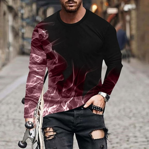 Yaoyar Men's Halloween Flame Print Sweatshirts Long Sleeve Shirt Halloween Oversized Pullover Tops