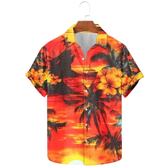 Yaoyar Men's Hawaiian Shirt Button Down Short Sleeve Summer Beach Clothing Tropical Floral Shirts Fashion Casual Floral Print Short Sleeve Lapel Shirt