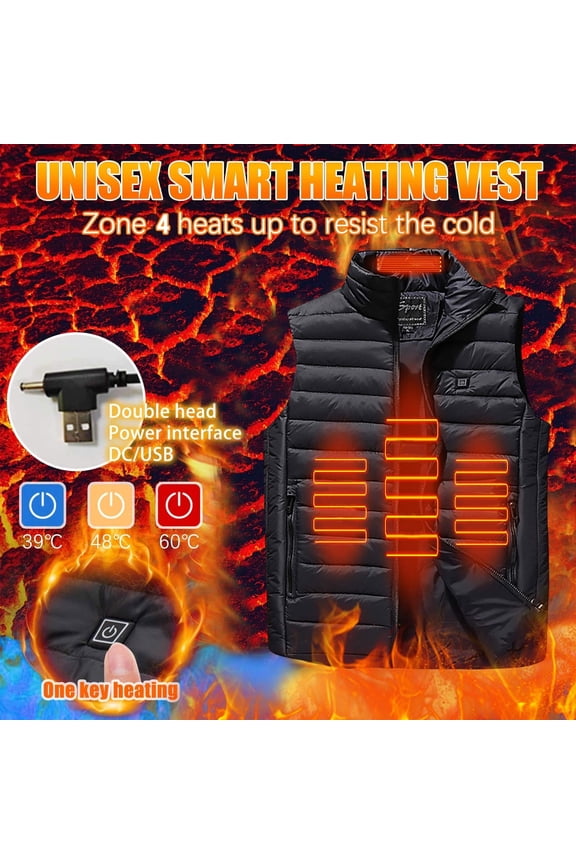 Men's Heated Vest Warm Clothing Suitable for Winter Outdoor Hunting Skiing Charging Via Heated Coat With Pocket Black 2XL