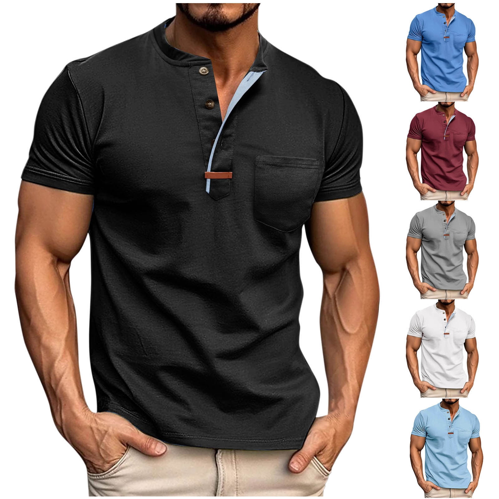 Yaoyar Men's Henley Block Color Shirts Short Sleeve Casual T-Shirt ...