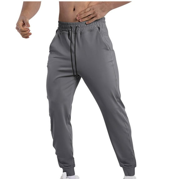 Yaoyar Men's High Stretch Training Running Pants with Zipper Pockets Quick-Dry Fabric Solid Color for Athletic Workout Long Pants,L,Dark Gray