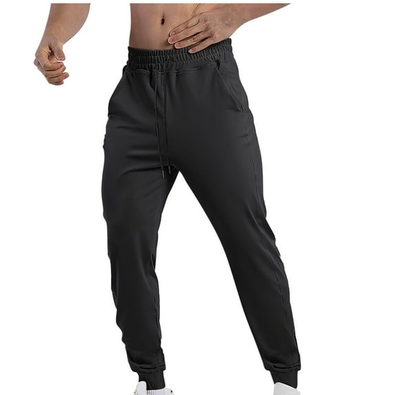 Yaoyar Men's High Stretch Training Running Pants with Zipper Pockets Quick-Dry Fabric Solid Color for Athletic Workout Long Pants,M,Black