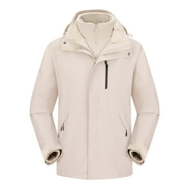 Yaoyar Men's Hooded Windproof Water Resistant Rain Jacket Windbreaker Thickened Zipper Warm Jacket With Muti-Pockets Khaki L