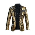 thumbnail image 1 of Yaoyar Men's Hot Stamping Glossy Shiny Sequins Blazer Suit Jacket Stylish Tuxedo for Party, Wedding, Banquet, Prom Gold 3XL, 1 of 5