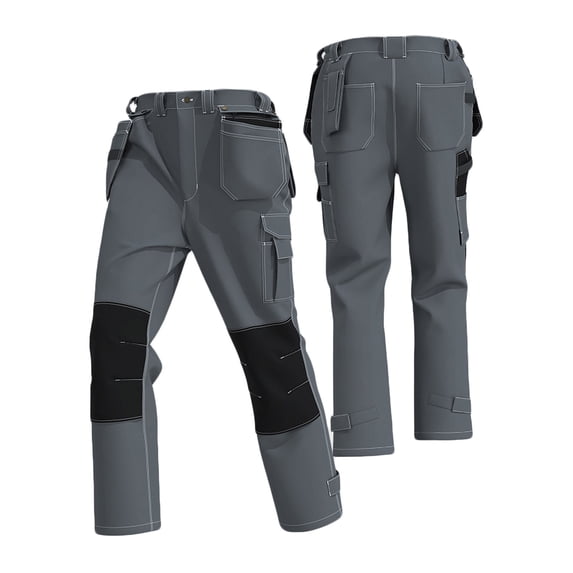 Yaoyar Men's Industrial Grade Work Trousers Color Block Design with Multiple Reinforced Pockets Detachable Tool Pouches for Construction Labor Full Length Pants,XXXL,Gray