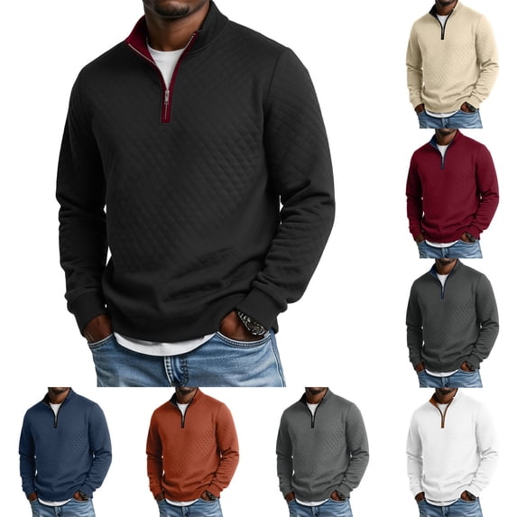 Yaoyar Men's Jacquard Sweatshirt Fabric Stand Collar Long Sleeve Quarter Zip Pullover Soft Warm Casual Hoodie