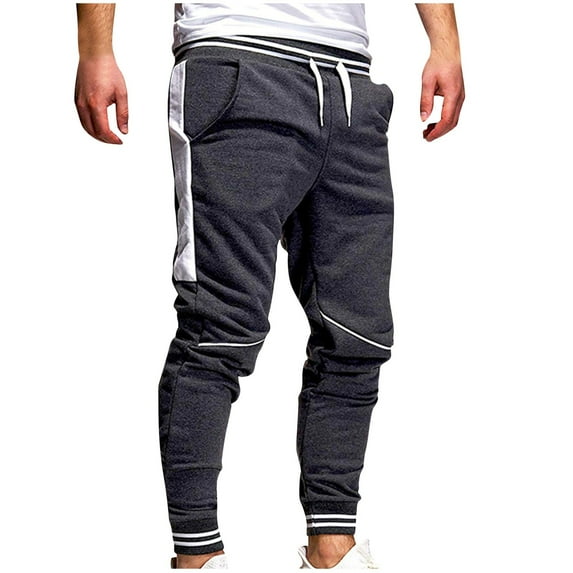Yaoyar Men's Jogger Pants Fashion Contrast Patchwork Drawstring Elastic Waist Pocket Fitness Sport Trouser Full Length Pant(Gray,XL)