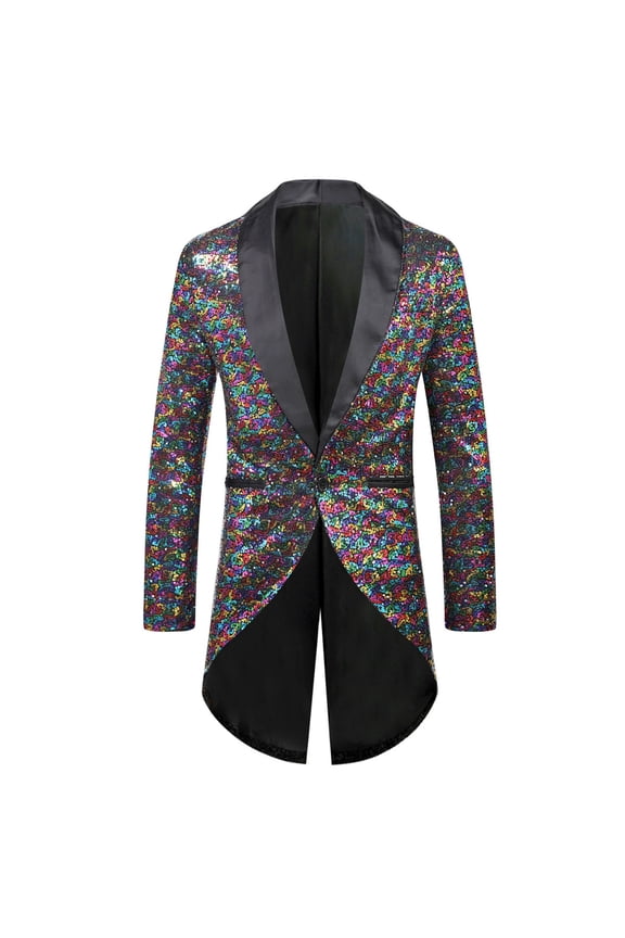 Men's Lapel Sequin Slim Fit Swallowtail Suit Jacket Dinner Party Wedding Blazer Stylish Tuxedo Gray S