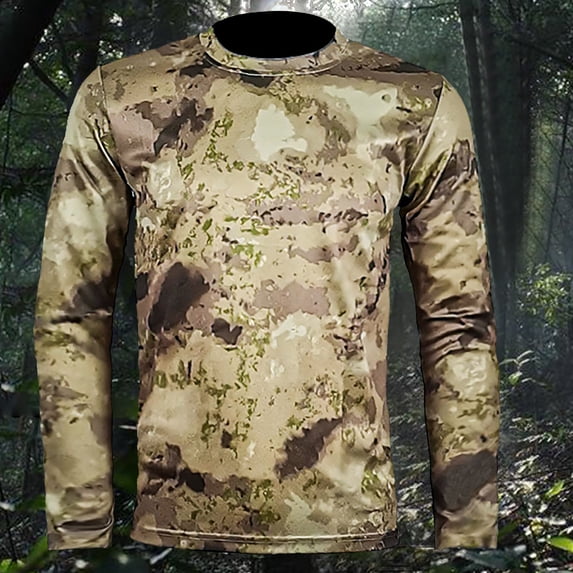 Yaoyar Men's Lightweight Camo Print Long Sleeve Crew Neck Pullover, Breathable Quick Dry UV Protection Top for Outdoor Hiking