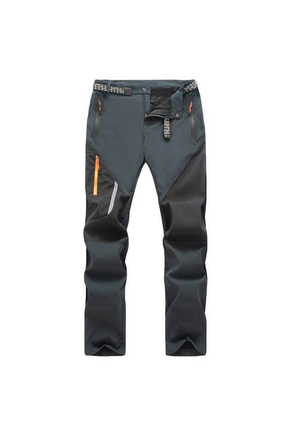 Men's Lightweight Weather Resistant Trail Pants Solid Color Panel Design with Button Zipper Fly Athletic Pockets Quick Dry for Hiking Long Pants,L,Gray