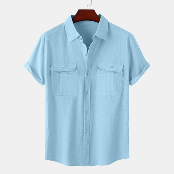 Yaoyar Men's Linen Shirts Short Sleeve Casual Shirts Button Down Shirt for Men Beach Summer Wedding Shirt