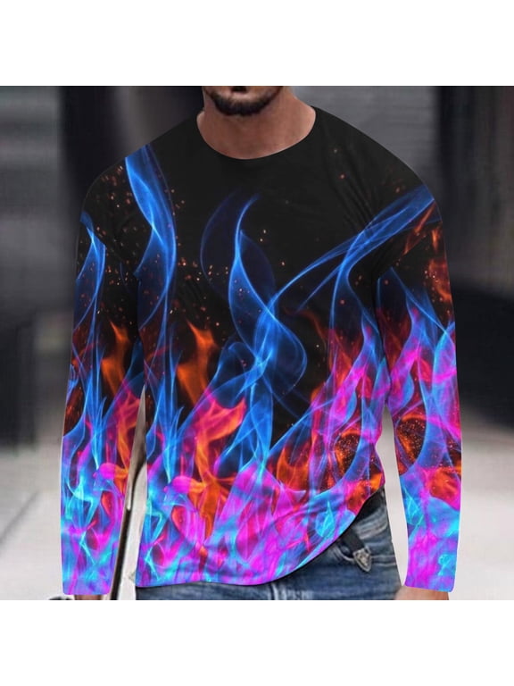 Men's Long Sleeve 3D Print Pullover T Shirt, Loose Casual Base Layer Top for Daily Comfort