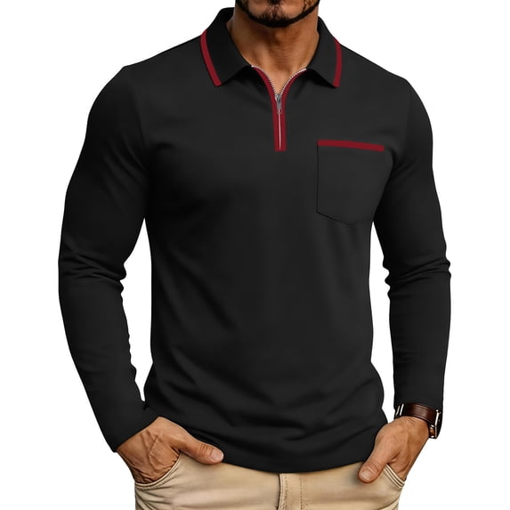 Yaoyar Men's Long Sleeve Shirt-Zip Front Casual Golf Style Classic Collar Chest Pocket for Weekend Wear