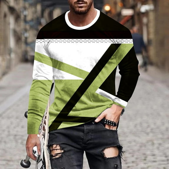 Yaoyar Men's Long Sleeve T-Shirt Graphic Relaxed Fit Crew Neck Tops Fall Pullover 3D Print Tee Shirts Blouse,Mint Green,S