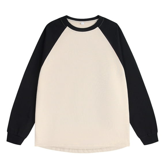 Yaoyar Men's Long Sleeve T Shirts for Men Soft Casual Raglan Sleeve Contrast Tee Crewneck T Shirt Classic T Shirt Crew-neck Pullover Big And Tall,Beige,XL