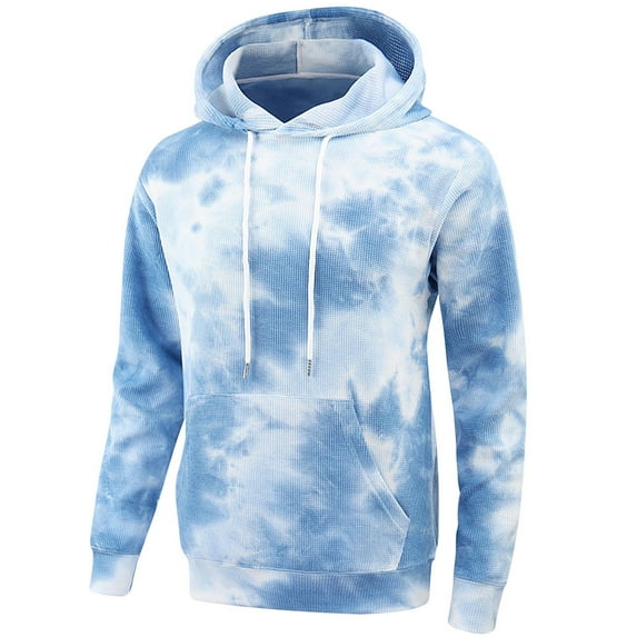 Yaoyar Men's Long Sleeve Tie Dye Hoodies Drawstring Top with Pockets Big and Tall Casual Loose Fit Sweatshirts,Sky Blue,XL