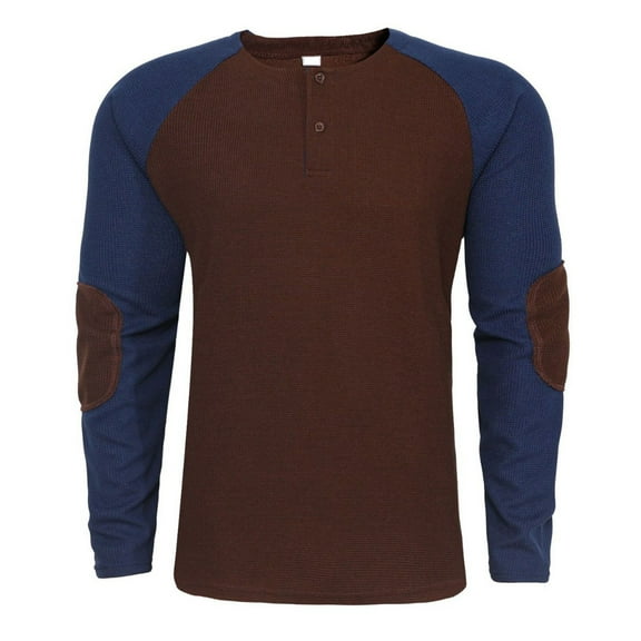 Yaoyar Men's Long Sleeve Waffle Henley Casual Henley T-shirts for Men Fashion Patchwork Top 3 Button Shirts Trendy Clothes,Coffee,L