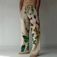 thumbnail image 1 of Yaoyar Men's Loose Wide Leg Pants Butterfly Printed Elastic Waist Drawstring Casual Sweatpants for Men Summer Thin Comfy Cotton Linen Pants Khaki M, 1 of 5