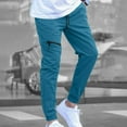 thumbnail image 1 of Yaoyar Men's Modern Zipper Pocket Cargo Pants Casual Elastic Drawstring Waist Ankle Cuff Design Outdoor Sports Long Pants,XXXL,Sky Blue, 1 of 3