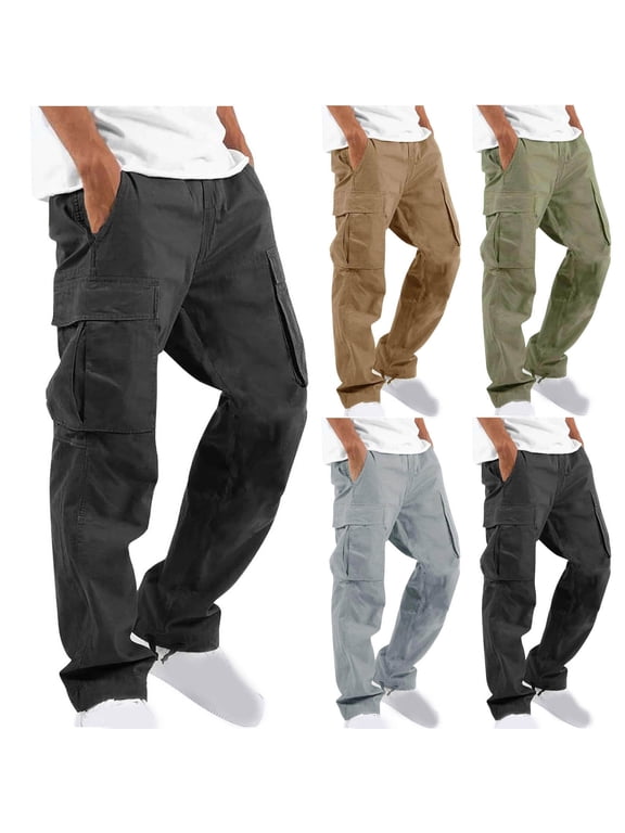 Men's Multi-Pocket Drawstring Straight Cargo Pants, Outdoor Fitness Long Trousers with Utility Storage for Active Wear