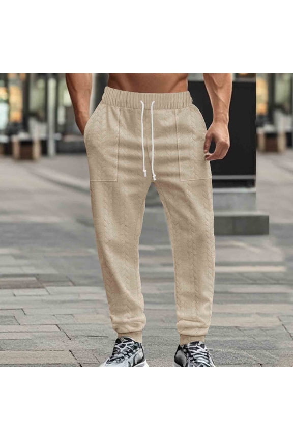 Men's Multi Pocket Utility Joggers Solid Color Casual Loose Fit with Drawstring and Elastic Waistband Ankle Cuff Trousers Mens Long Pants,S,Khaki