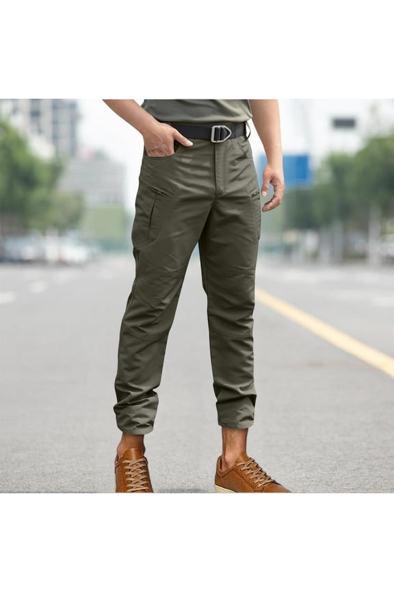 Men's New Loose Fit High Stretch Water Resistant Cargo Bottoms with Multiple Utility Pockets for Outdoor Activities Full Length Pants,S,Army Green