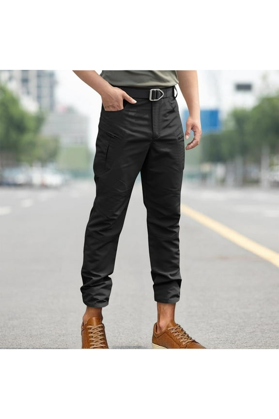 Men's New Loose Fit High Stretch Water Resistant Cargo Bottoms with Multiple Utility Pockets for Outdoor Activities Full Length Pants,S,Black