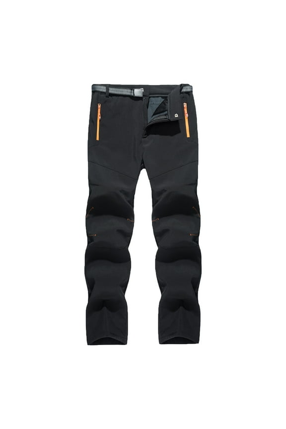 Men's Outdoor Color Blocking Waterproof Windproof Charging Pants Plush Warm Lined Hiking Cargo Insulated Pants Winter Warm Snow Pants Black 4XL