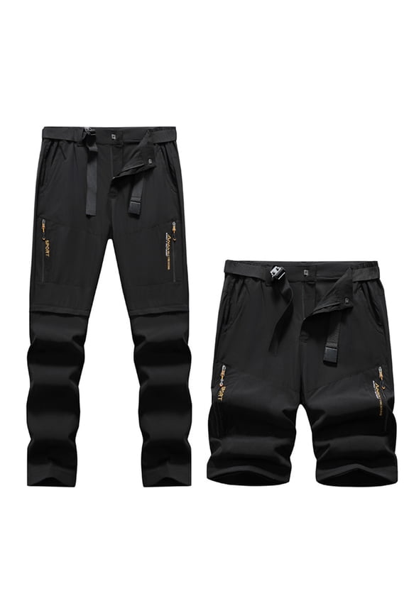 Men's Outdoor Quick Dry Convertible Bottoms with Elastic Waistband Button Zipper Fly and Belt Detachable Shorts Multi Pocket Design Straight Long Pants,XXXXL,Black