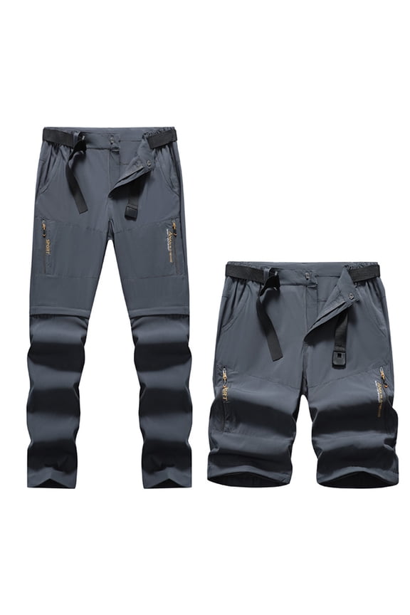 Men's Outdoor Quick Dry Convertible Bottoms with Elastic Waistband Button Zipper Fly and Belt Detachable Shorts Multi Pocket Design Straight Long Pants,XL,Dark Gray