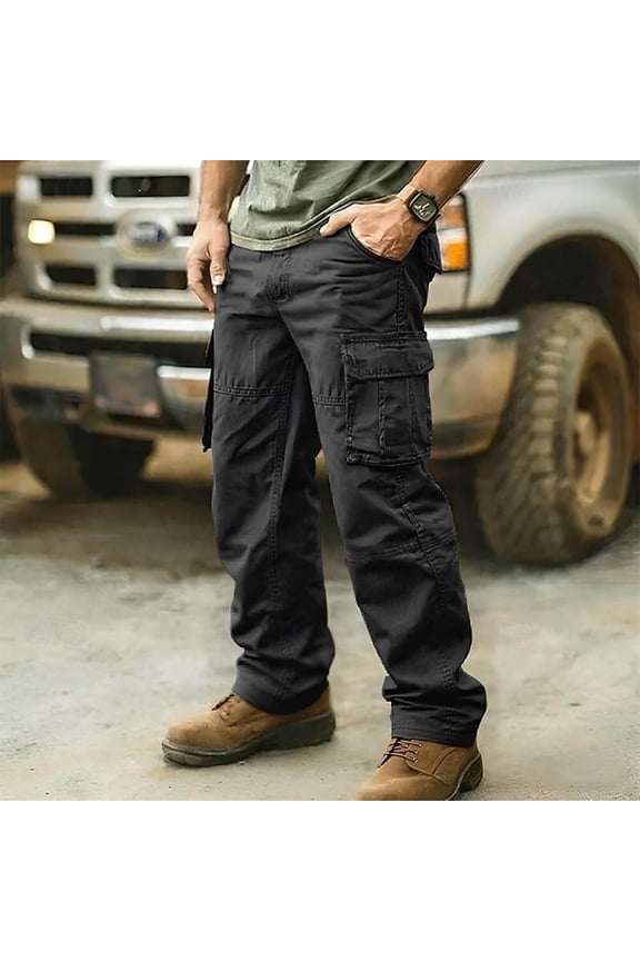 Men's Outdoor Utility Work Pants with Hook Loop and Zipper Pockets Solid Color Durable Fabric Cargo Style Long Trousers,XL,Black