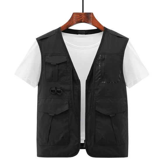 Yaoyar Men's Outdoor Work Fishing Travel Photo Cargo Vest Jacket Multi Pockets Quick Dry Hiking Vest Loose Vest Mountaineering Tooling Outdoor Vest Jackets Black M
