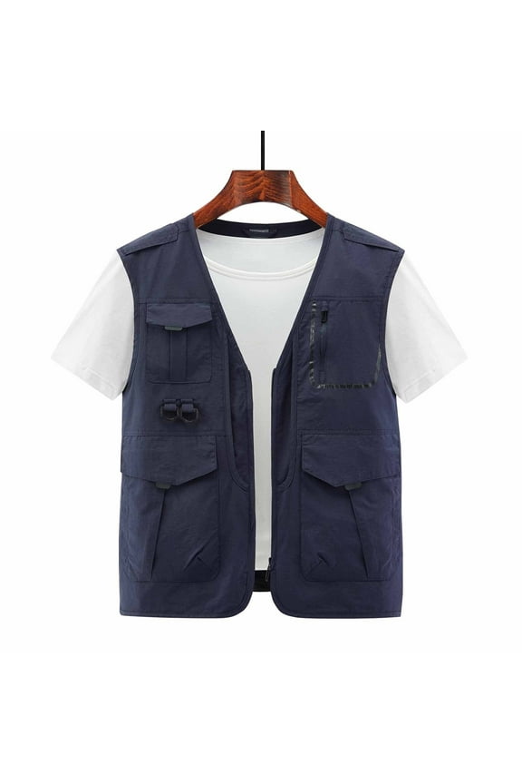Men's Outdoor Work Fishing Travel Photo Cargo Vest Jacket Multi Pockets Quick Dry Hiking Vest Loose Vest Mountaineering Tooling Outdoor Vest Jackets Blue L