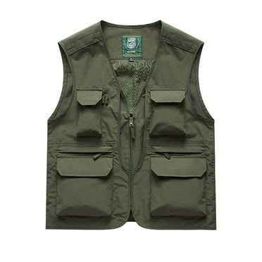 Yaoyar Men's Outdoor Work Fishing Travel Photo Zip Cargo Vest Jacket Pockets Quick Dry Hiking Vest Loose Vest Mountaineering Tooling Outdoor Vest Jacketst Army Green M