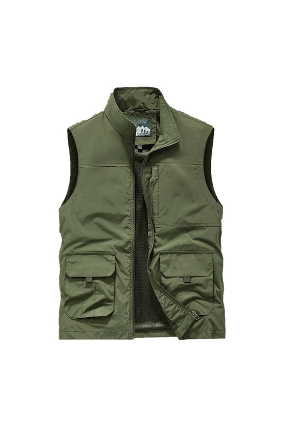 Men's Outdoor Work Fishing Travel Photo Zip Cargo Vest Jacket Pockets Quick Dry Hiking Vest Loose Vest Mountaineering Tooling Outdoor Vest Jacketst Army Green 4XL