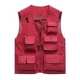 thumbnail image 1 of Yaoyar Men's Outdoor Work Fishing Travel Photo Zip Cargo Vest Jacket Pockets Quick Dry Hiking Vest Loose Vest Mountaineering Tooling Outdoor Vest Jacketst Red L, 1 of 2