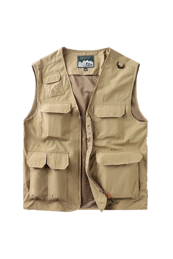 Men's Outdoor Work Fishing Travel Photo Zip Cargo Vest Jacket Pockets Quick Dry Hiking Vest Loose Vest Mountaineering Tooling Outdoor Vest Jacketst Khaki 5XL