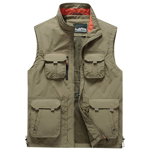 Yaoyar Men's Outdoor Work Fishing Travel Photo Zip Cargo Vest Jacket Pockets Quick Dry Hiking Vest Loose Vest Mountaineering Tooling Outdoor Vest Jacketst Khaki 5XL