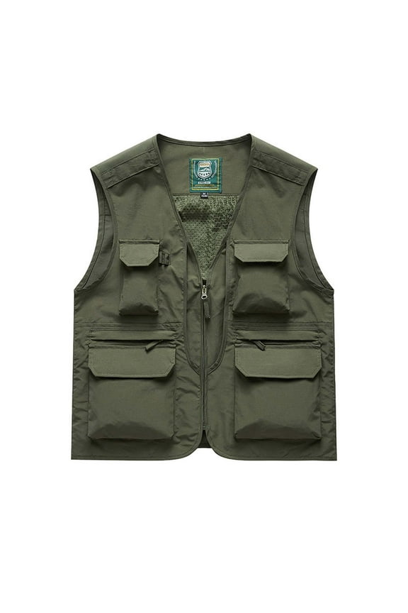 Men's Outdoor Work Fishing Travel Photo Zip Cargo Vest Jacket Pockets Quick Dry Hiking Vest Loose Vest Mountaineering Tooling Outdoor Vest Jacketst Army Green XL