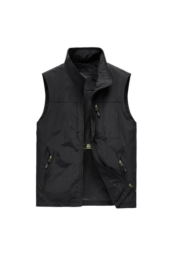 Men's Outdoor Work Fishing Travel Photo Zip Cargo Vest Jacket Pockets Quick Dry Hiking Vest Loose Vest Mountaineering Tooling Outdoor Vest Jacketst Black 4XL