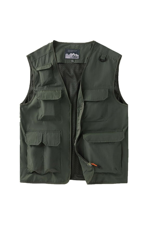 Men's Outdoor Work Fishing Travel Photo Zip Cargo Vest Jacket Pockets Quick Dry Hiking Vest Loose Vest Mountaineering Tooling Outdoor Vest Jacketst Army Green 2XL