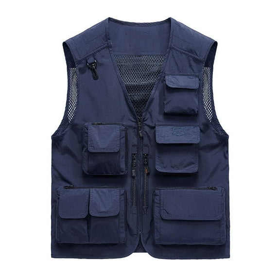 Yaoyar Men's Outdoor Work Fishing Travel Photo Zip Cargo Vest Jacket Pockets Quick Dry Hiking Vest Loose Vest Mountaineering Tooling Outdoor Vest Jacketst Dark Blue M