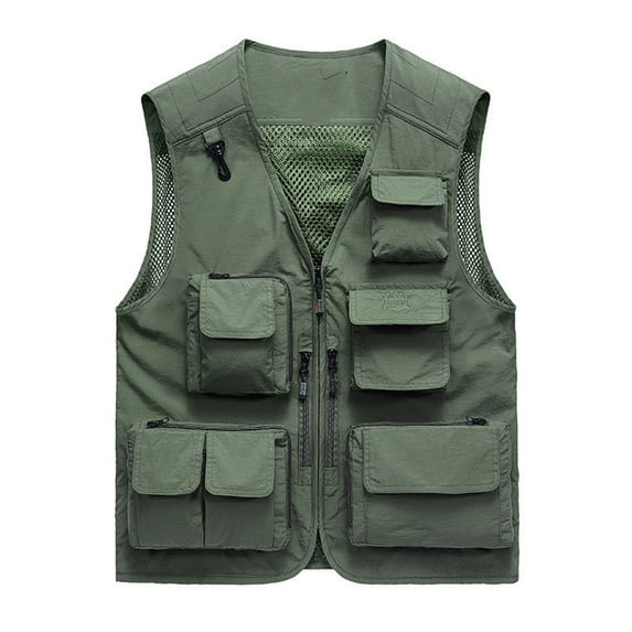 Yaoyar Men's Outdoor Work Fishing Travel Photo Zip Cargo Vest Jacket Pockets Quick Dry Hiking Vest Loose Vest Mountaineering Tooling Outdoor Vest Jacketst Army Green 4XL
