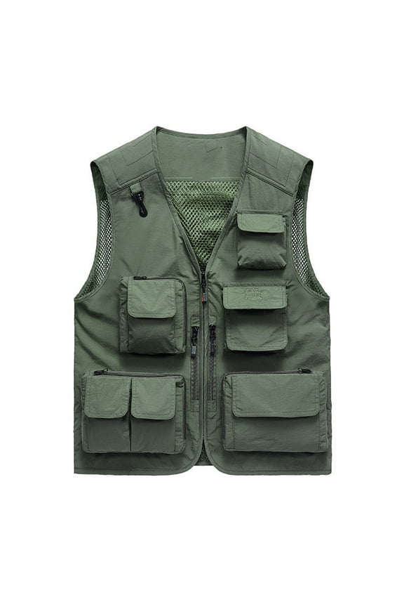 Men's Outdoor Work Fishing Travel Photo Zip Cargo Vest Jacket Pockets Quick Dry Hiking Vest Loose Vest Mountaineering Tooling Outdoor Vest Jacketst Army Green 2XL
