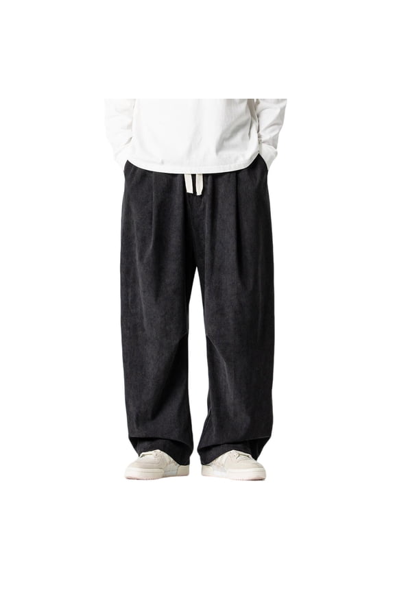 Men's Paratrooper Style Cargo Pants Wide Leg Fit with Adjustable Drawstring Waist and Large Side Pockets Utility Trousers,L,Black