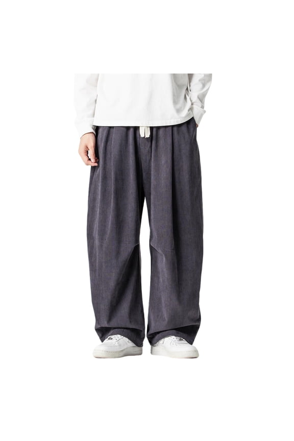 Men's Paratrooper Style Cargo Pants Wide Leg Fit with Adjustable Drawstring Waist and Large Side Pockets Utility Trousers,L,Dark Gray